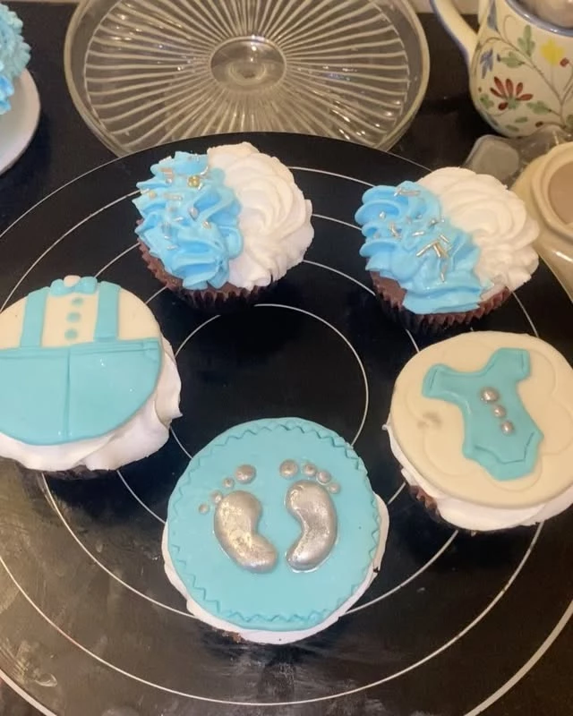 Cupcakes bento box for baby boy with blue theme and beautifully arranged cupcakes - Cupcake Gift Boxes Karachi By Whisk And Sift